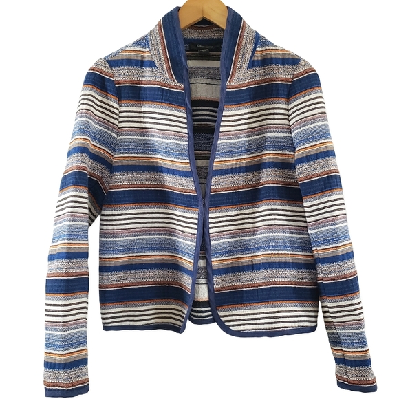 VGUC Karen Kane Pacific Sunrise Jacquard Tapestry Cropped Jacket Blue Size S - Picture 3 of 13